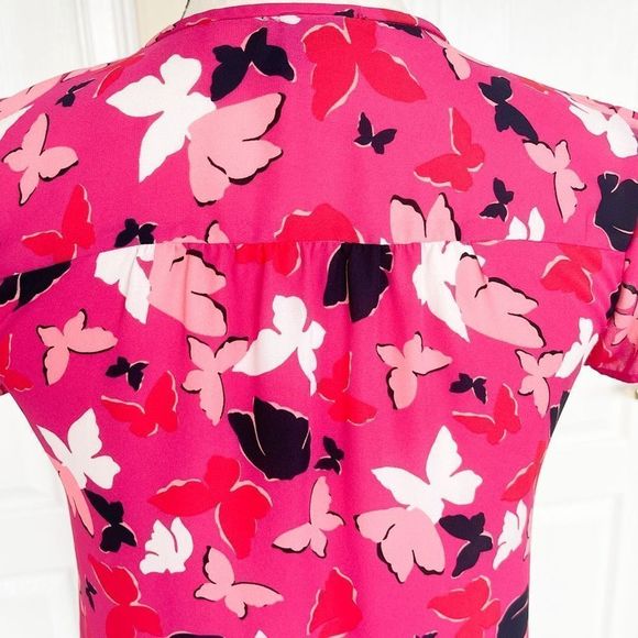 Ann Taylor Women's Pink Butterfly Button Up Short Sleeve Top Blouse Size XXSP - Picture 12 of 14